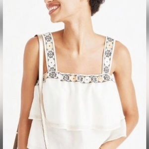 Madewell Embroidered Linen White Crop Top NWT